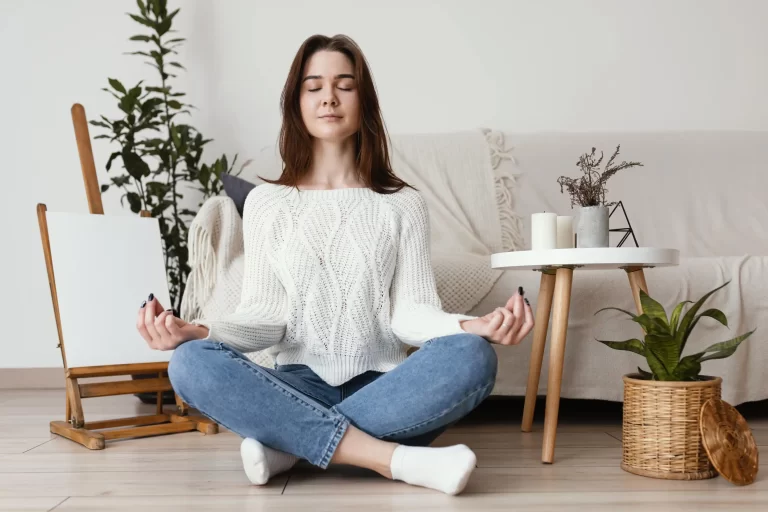 female meditating indoor portrait (2)