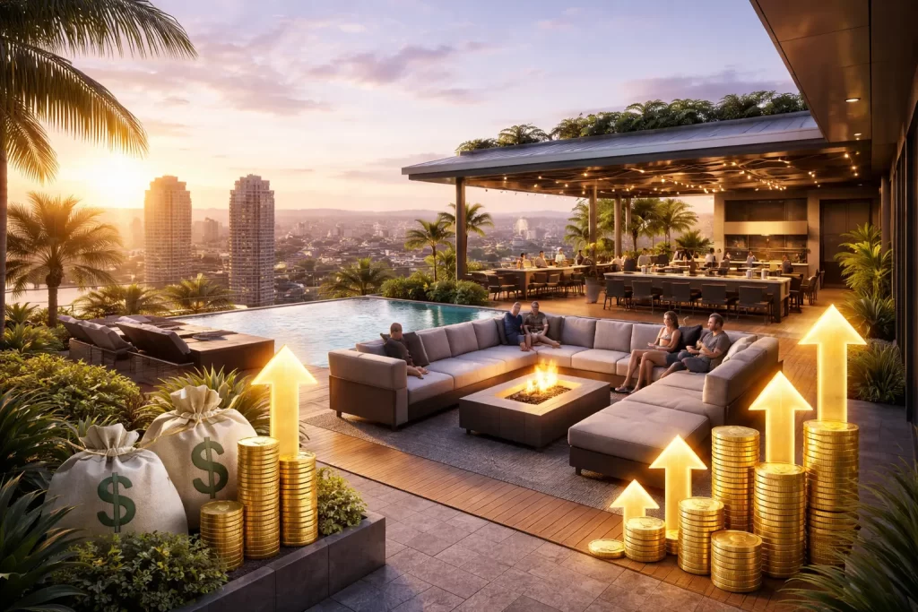 Rooftop de luxo com vista urbana